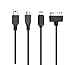 Charging Cable By Techoland - 3ft 4 in 1 Multi USB Charger for iPhone 6 6 plus 5S 4S iPad Air Min iPod touch Nano Samsung Galaxy S4 S3 S2 HTC Nexus LG Almost works with 95% of smartphones (Black)
