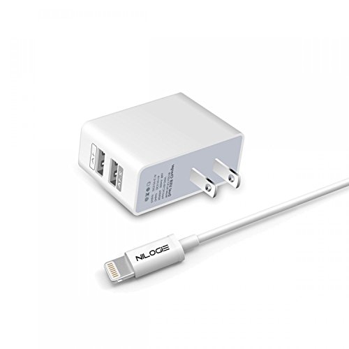 iPad Charger 2.1AMP 2-Port Travel Home Wall Adapter with 3 feet Apple MFi Certified Lightning 8-Pin to USB Charging Cable Cord for iPad Air | iPad Mini | iPhone | iPod