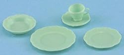 Miniature Chrysnbon 5 Piece Dish Set Jadite Depression Glass