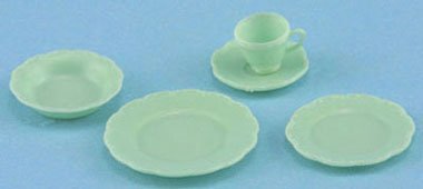 Miniature Chrysnbon 5 Piece Dish Set Jadite Depression Glass