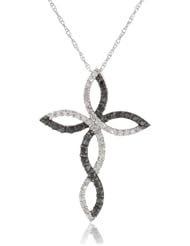 10k White Gold Black Diamond Cross Pendant (1/3 cttw)