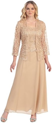 Bridalonline Women's A Line Lace Prom Mother Of The Bride Dress with Jacket Champagne 8