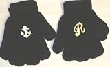 Set of Two Pairs of One Size Black Magic Stress Gloves for Infants Ages 1-4 Years with Customer Chosen Ivory Monogram Letters Other with White Satin Angkor