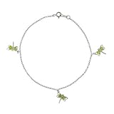 Eve's Addiction Green and White Enamel Sterling Silver Dragonfly Anklet