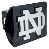 Black and Chrome Notre Dame Metal Trailer Hitch Cover by MVP Motorsports