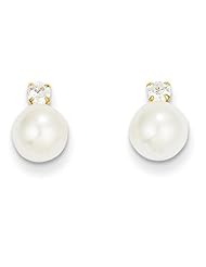 MadiK® 14k Yellow Gold FW Cultured Pearl with Prong Set CZ Post Earrings