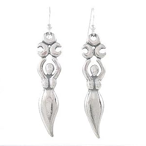 Triple Moon Lunar Goddess Dangle Earrings in Sterling Silver, #8120