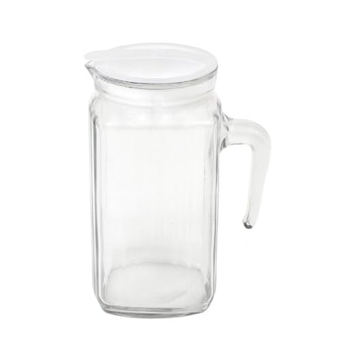 Marinex Square Glass Pitcher with White Plastic Lid, 50Ounce Carafes & Pitchers