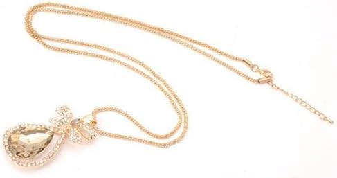 Sunflower Jewelry Bohemian European and American fashion Austrian Zircon Crystal Bowknot Pendant Necklace for Women,Vintage Style ,Korean style,Long Sweater Chian