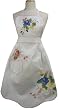 White or Beige Cotton Full Apron with Color Floral Applique and Pink Trim