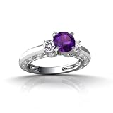 14K White Gold Genuine Round Amethyst and Diamond Engagement Ring
