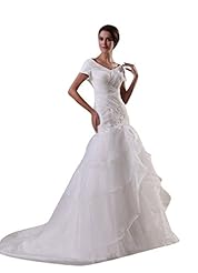 Strapless Lace-Up Sweetheart Organza Short Sleeves Bridesmaid Dress 