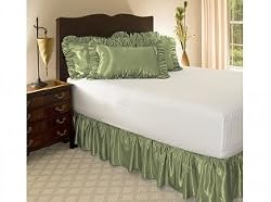 Cal King Sage Satin Ruffled Bed Skirt, 18" Drop