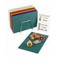 Hygiplas Low Density Chopping Board Set Set includes 6 boards, stainless steel rack and wipe clean wall chart.