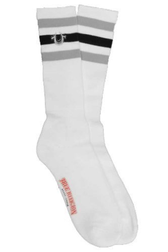 True Religion Men's Tube Cotton Black/Gray Striped Socks Size 10-13