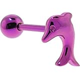 Purple Titanium Anodized 3-D DOLPHIN Barbell Tongue Ring