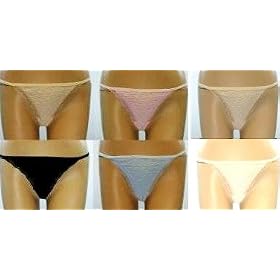 Buy Ladies Yisilan Lace Trimmed Textured Nylon Lycra Thong Bikini 2-Pack in 6 Solids or Choice of... by Yisilan