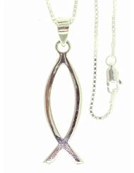 Beautiful! High-Polish Christian-Fish Pendant/Necklace W/Sterling-silver Mirrored Box chain