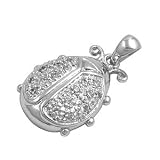 Sterling Silver Pendant - Ladybug - Clear Cubic Zerconia - 18mm Height