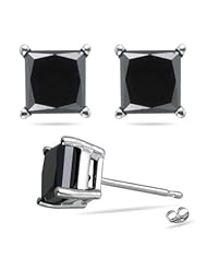 1.00 Ct of 3.80-3.99 mm AA Princess Black Diamond Stud Earrings in 18K White Gold