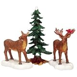 2003 Mr   Mrs Moose w  Tree Set of 3 Christmas Village Figurines