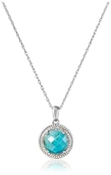 Sterling Silver Turquoise and Diamond Accent Rope Pendant Necklace, 18"
