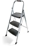 Rubbermaid RM-3W Folding 3-Step Steel Frame Stool with Hand Grip and Plastic Steps, 200-Pound Capacity, Silver Finish