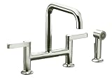 KOHLER K-6126-4-VS Torq Deck Mount Bridge Kitchen Faucet with Sidespray, Vibrant Stainless