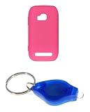 Premium Pink Silicone Soft Skin Case Cover + Atom LED Keychain Light for Nokia Lumia 710 (T-Mobile)
