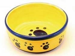 TopDawg Pet Supply Designer Stoneware Classic Paw Print Cat Dish 5'' Blue