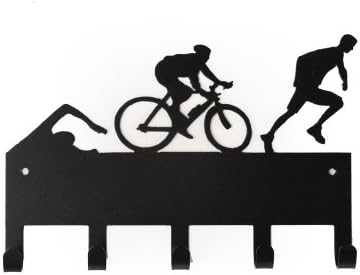 Triathlon Figures Medal Display, 5 Hook, Black