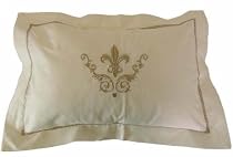 Cream and White Pillow and Insert with Fleur de Lis design
