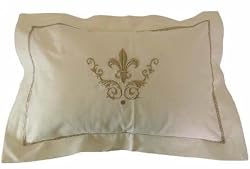 Cream and White Pillow and Insert with Fleur de Lis design