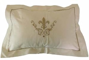 Cream and White Pillow and Insert with Fleur de Lis design
