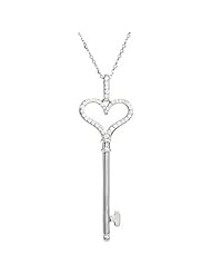 Sterling Silver Diamond Heart Key Necklace - 0.30 Ct. -- LIFETIME WARRANTY