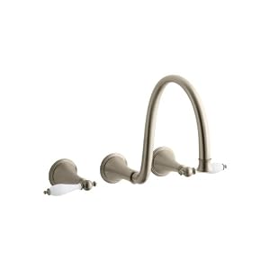 31XugCKDITL. SL500 AA300  Buy KOHLER K T344 4P BV Finial Traditional Wall Mount Lavatory Faucet Trim with White Lever Handles and 12 Spout, Valve Not Included, Vibrant Brushed Bronze with best Price