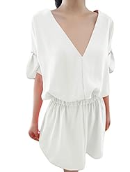 V-neck Short Elasticized   Waistline Dolman  Chiffon Mini Dress  With Rhinestones