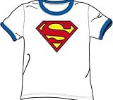 Superman CLASSIC LOGO Adult White/Royal Ringer T-shirt Tee Shirt