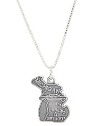 Sterling Silver Michigan State Charm with Box Chain Necklace
