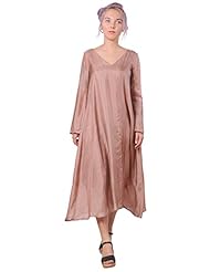 Apparel: Marycrafts Womens Pure Silk Mid Length Tent Dress Boho Gypsy Vintage 14 Beige