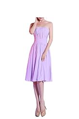 Strapless Tea Length Natural   Waistline Chiffon  Prom Dress  With Ruffles