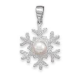 Rhodium Plated Snowflake with Mother of Pearl Pendant