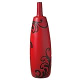 Black Red Scroll Bottle Shape Vase Polyresin Set Of 2