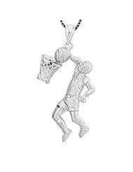 Sterling Silver Basketball Player Necklace Pendant with Box Chain