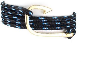 ET Gold Plated Fish Hook Bracelet on Colorful Nylon Ropes - Nautical Style - (Black)