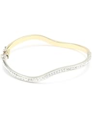 Bonded Sterling Silver and 14k Yellow Gold Crystal Wavy Bangle Bracelet