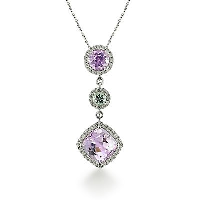 14k White Gold Kunzite and Diamond Pendant with Chain