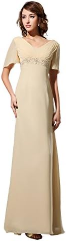 Vogue007 Womens Sleeveless V Neck Chiffon Charmeuse Full Dress with Gathers, Apricot, 12W