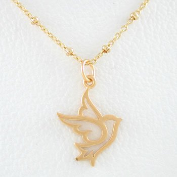 Open Design Dove Pendant or Charm in Gold Vermeil on a 16" Gold Filled Saturn Chain, #8141