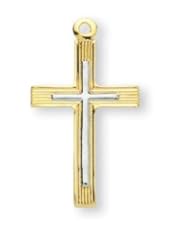 Cross Pendant Two Tone, 14 Karat Gold Over Sterling Silver with Chain